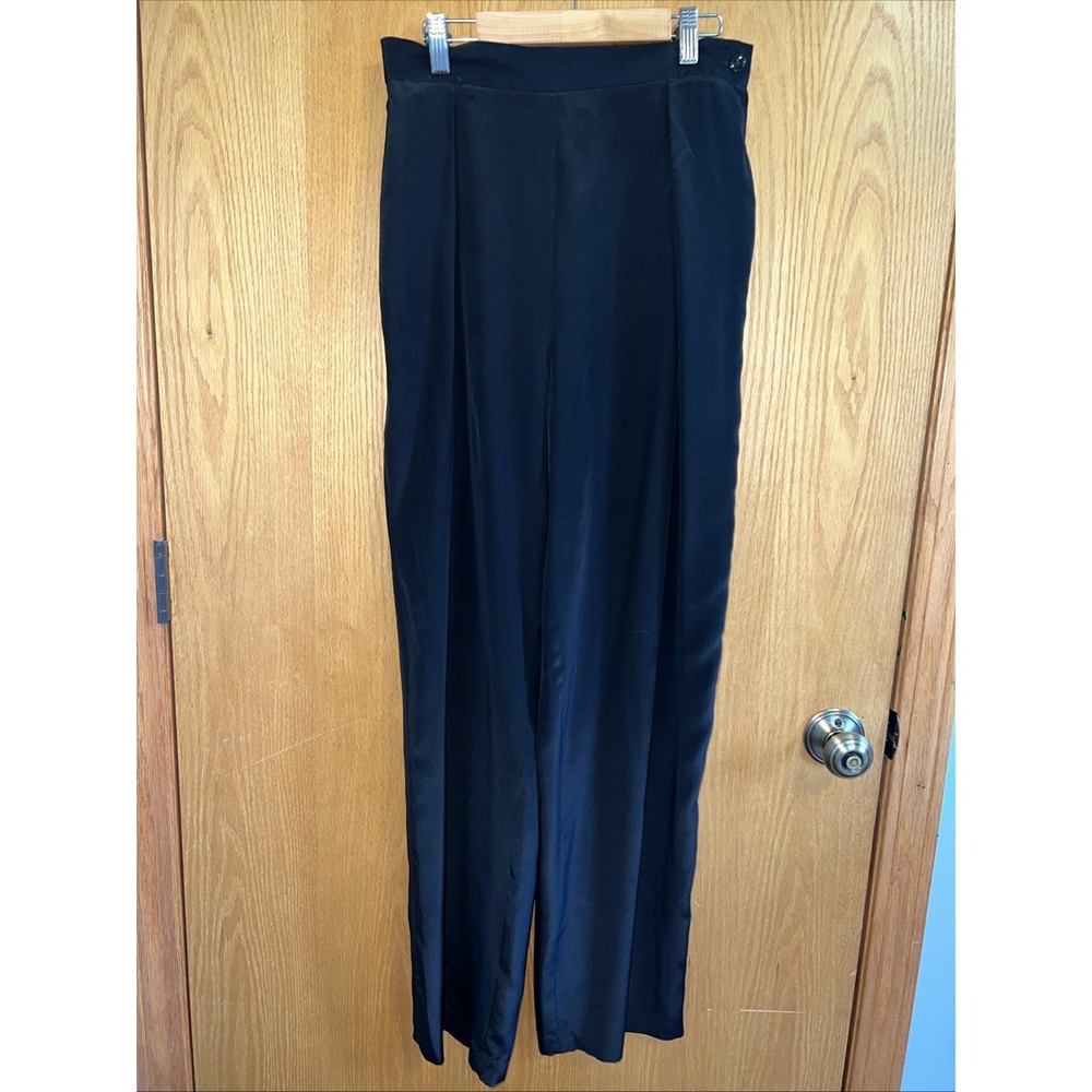 Lloyd‎ Williams 100% Silk Black Pants. Wide Leg Size 10 Pleated Waist